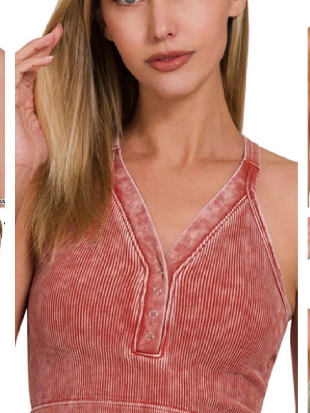 Zenana Washed Ribbed Snap Button Padded Brami Color Rust